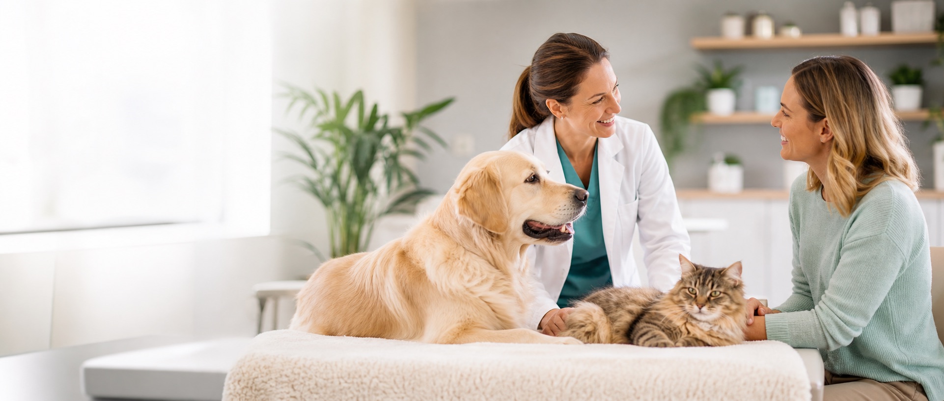 兽医与主人照护犬猫