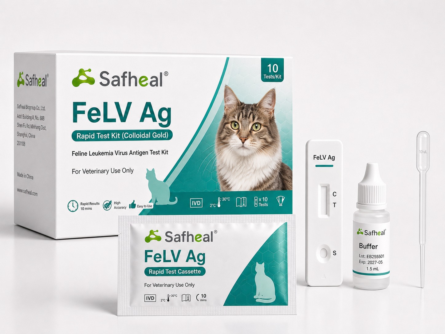 virus de la leucose féline (FeLV) Ag kit de test rapide