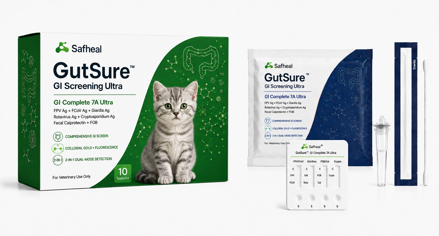 GutSure GI Complete 7A Ultra(FPV Ag, FCoV Ag, Giardia Ag, Rotavirus Ag, Cryptosporidium Ag, Fecal Calprotectin, FOB Combo Test)