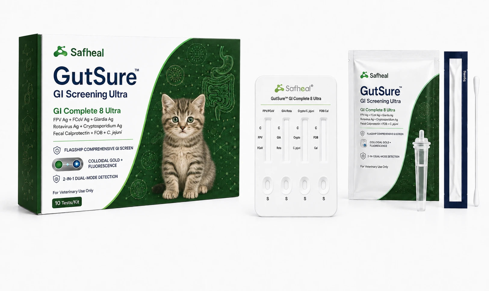 GutSure GI Complete 8 Ultra(FPV Ag, FCoV Ag, Giardia Ag, Rotavirus Ag, Cryptosporidium Ag, Fecal Calprotectin, FOB, C. jejuni Combo Test)