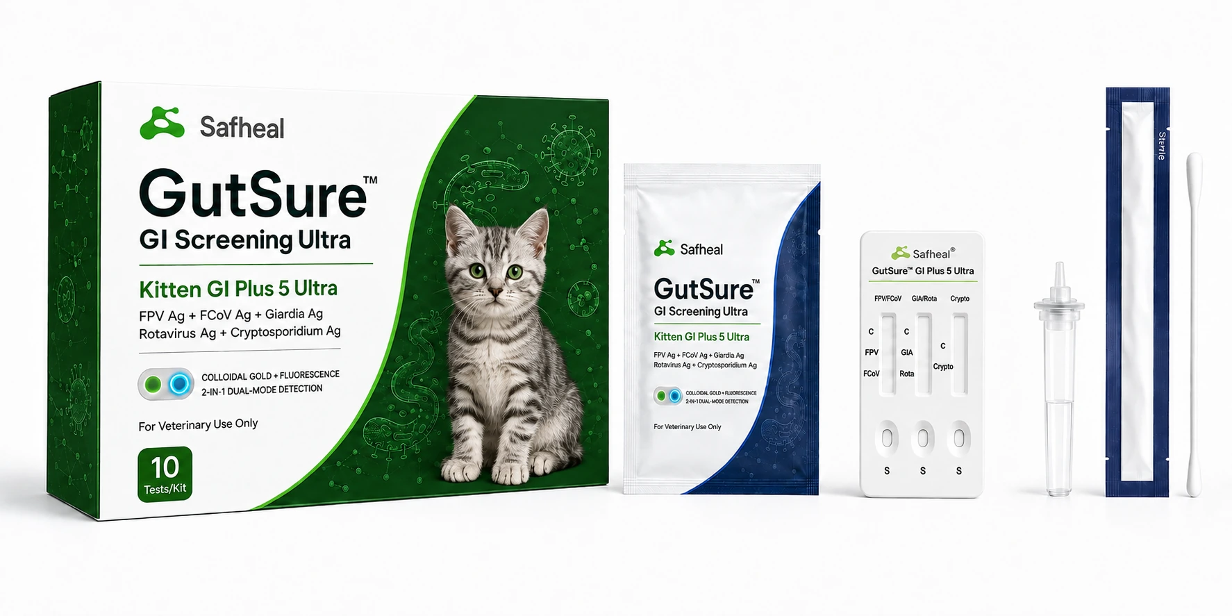 GutSure Kitten GI Plus 5 Ultra(FPV Ag, FCoV Ag, Giardia Ag, Rotavirus Ag, Cryptosporidium Ag Combo Test)
