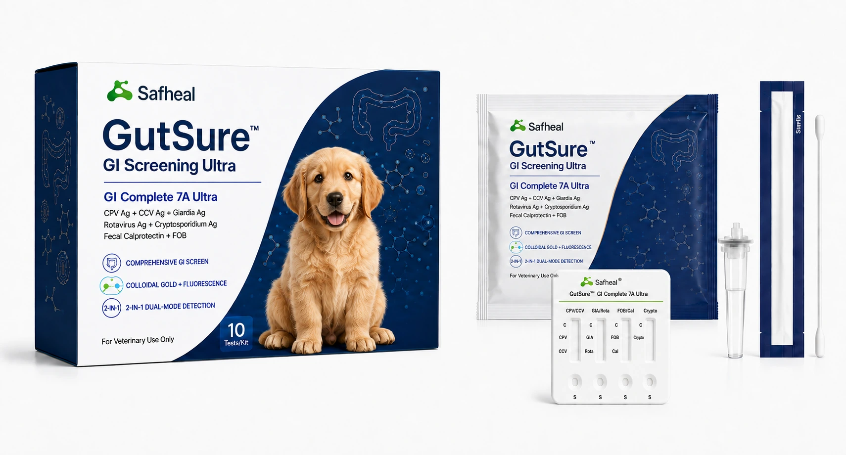 GutSure GI Complete 7A Ultra(CPV Ag, CCV Ag, Giardia Ag, Rotavirus Ag, Cryptosporidium Ag, Fecal Calprotectin, FOB Combo Test)