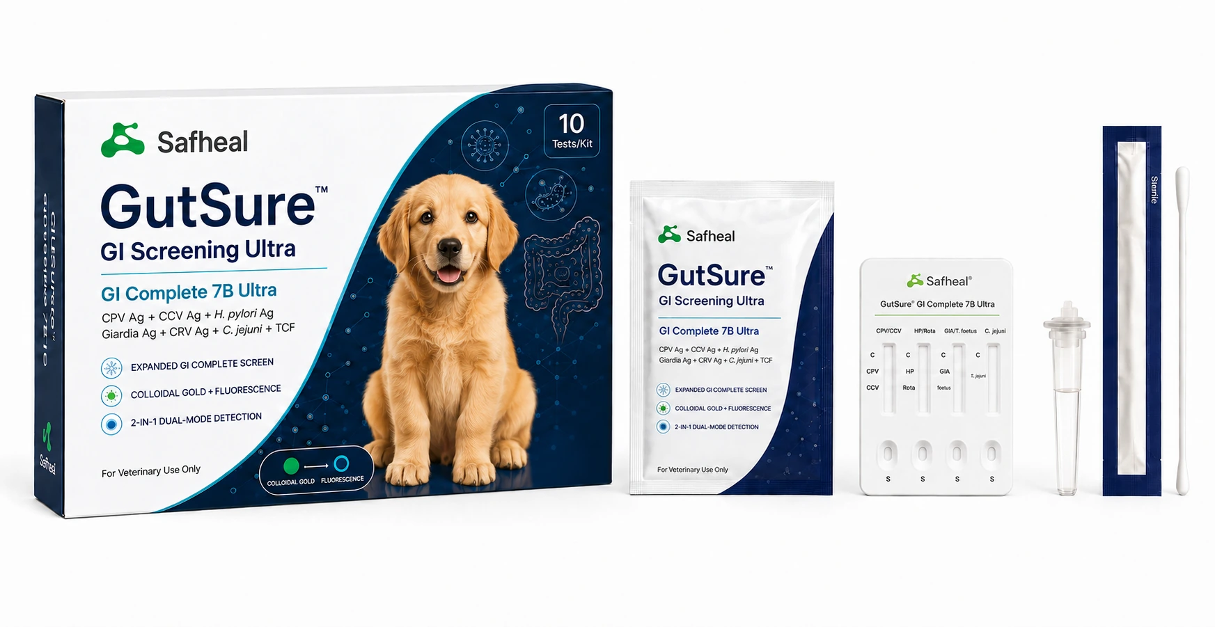GutSure GI Complete 7B Ultra(CPV Ag, CCV Ag, H. pylori, Giardia Ag, CRV, C. jejuni, TCF Combo Test)
