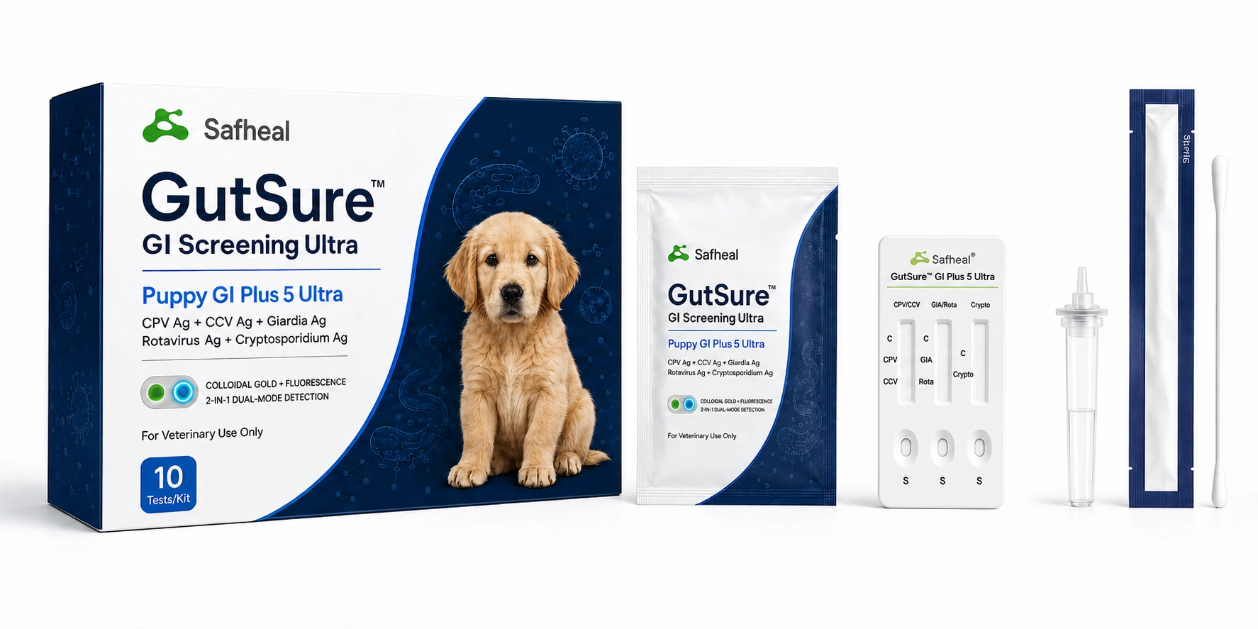 GutSure Puppy GI Plus 5 Ultra(CPV Ag, CCV Ag, Giardia Ag, Rotavirus Ag, Cryptosporidium Ag Combo Test)