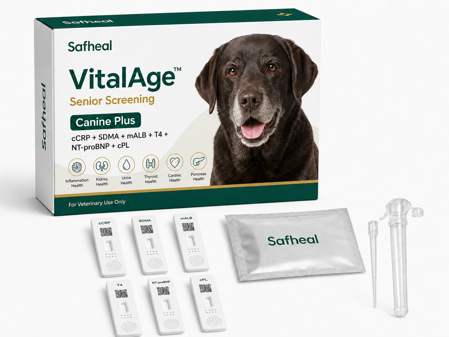 VitalAge Senior Screening Canine Plus(cCRP, SDMA, mALB, T4, Canine NT-proBNP, cPL Combo Test)